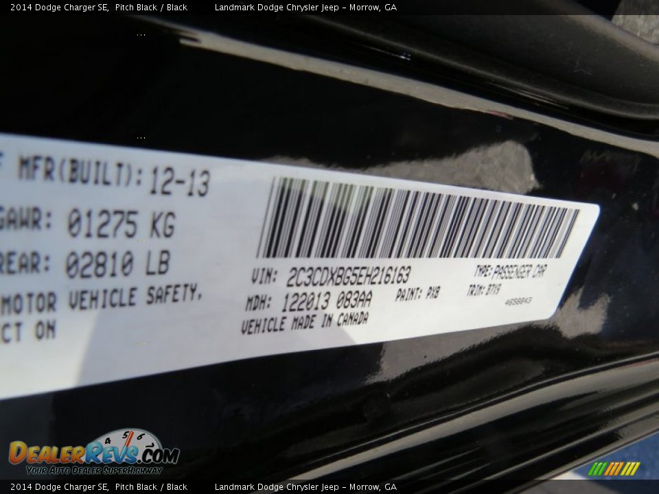 2014 Dodge Charger SE Pitch Black / Black Photo #10