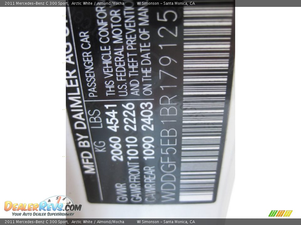 2011 Mercedes-Benz C 300 Sport Arctic White / Almond/Mocha Photo #25
