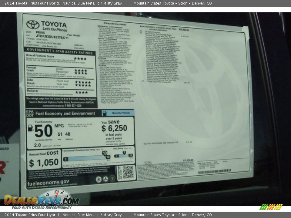 2014 Toyota Prius Four Hybrid Nautical Blue Metallic / Misty Gray Photo #10