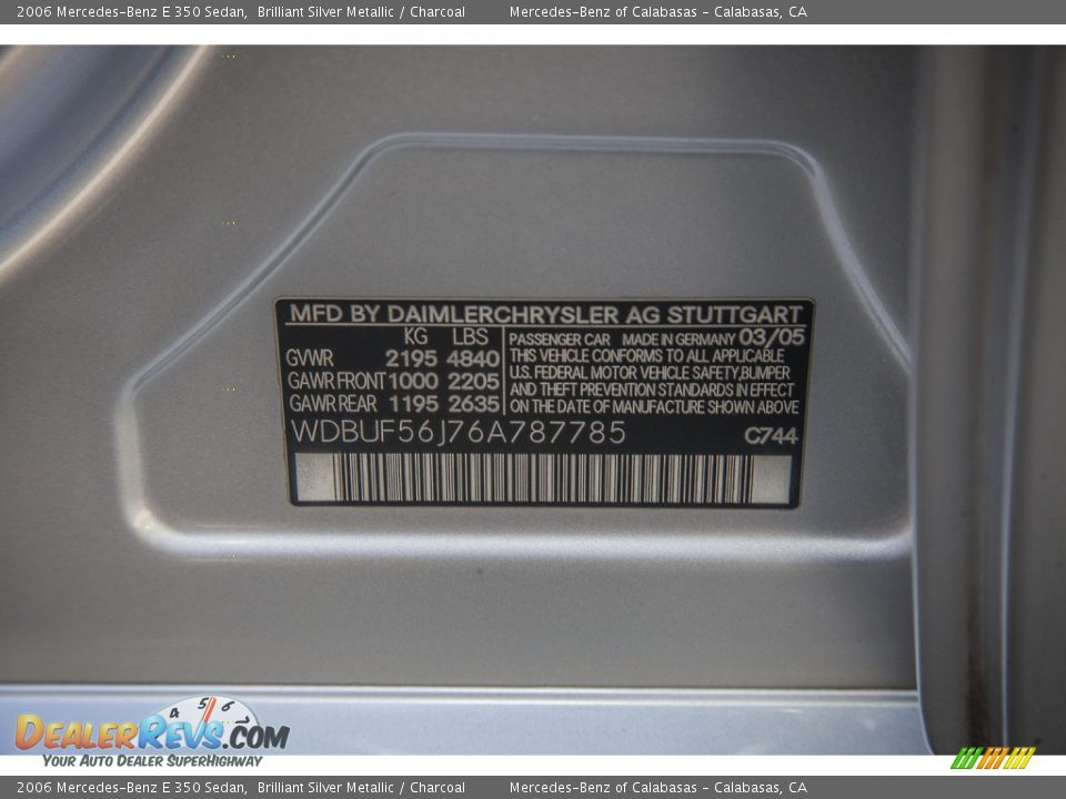 2006 Mercedes-Benz E 350 Sedan Brilliant Silver Metallic / Charcoal Photo #19