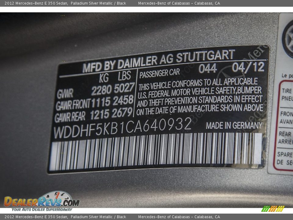 2012 Mercedes-Benz E 350 Sedan Palladium Silver Metallic / Black Photo #19