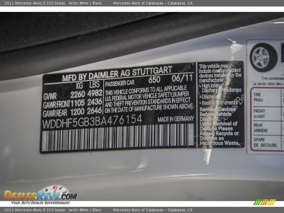 2011 Mercedes-Benz E 350 Sedan Arctic White / Black Photo #19