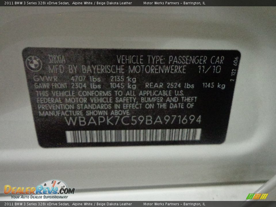 2011 BMW 3 Series 328i xDrive Sedan Alpine White / Beige Dakota Leather Photo #19