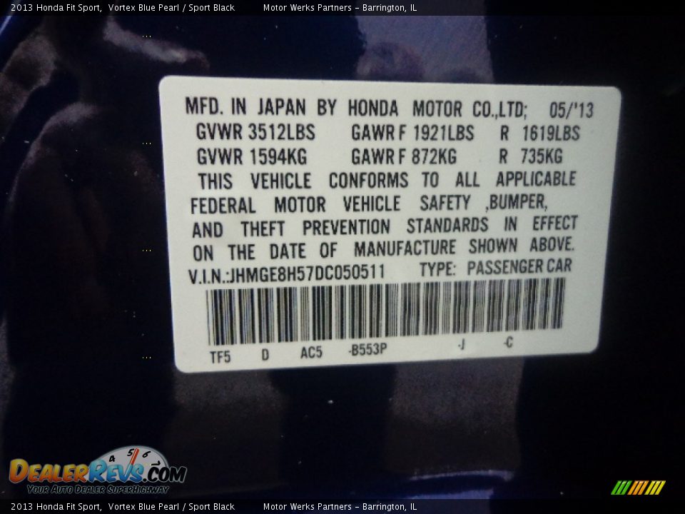 2013 Honda Fit Sport Vortex Blue Pearl / Sport Black Photo #20