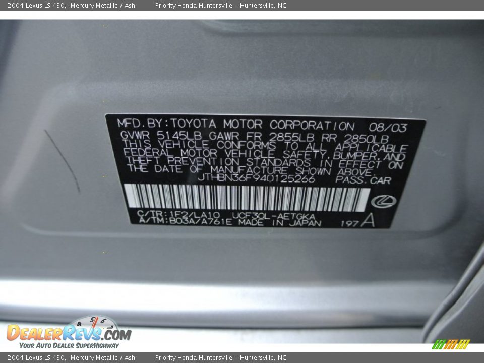 2004 Lexus LS 430 Mercury Metallic / Ash Photo #7