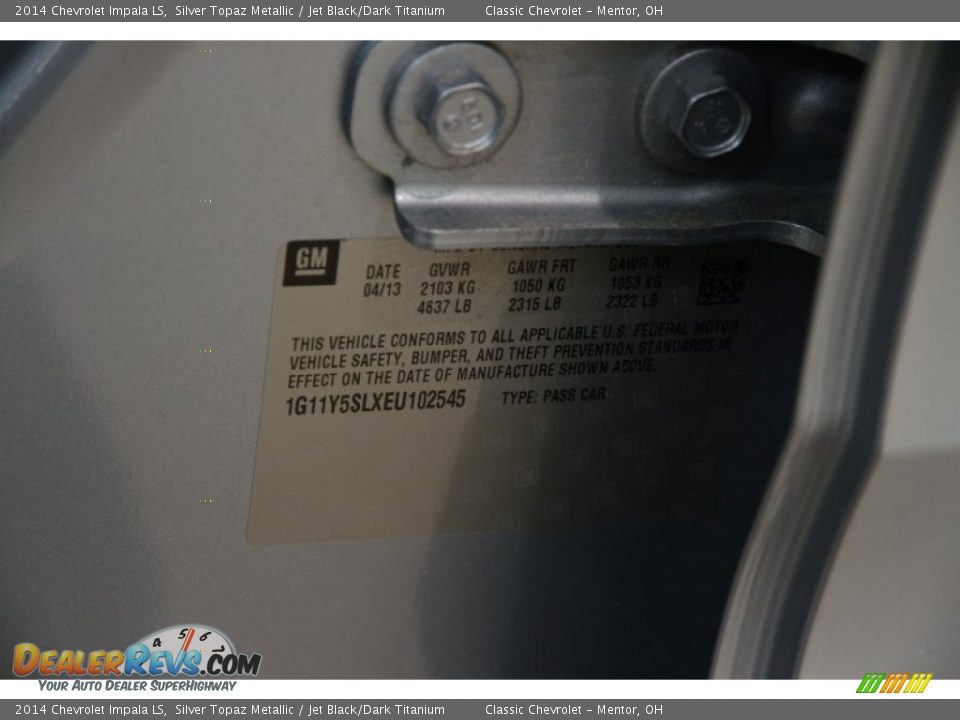 2014 Chevrolet Impala LS Silver Topaz Metallic / Jet Black/Dark Titanium Photo #20