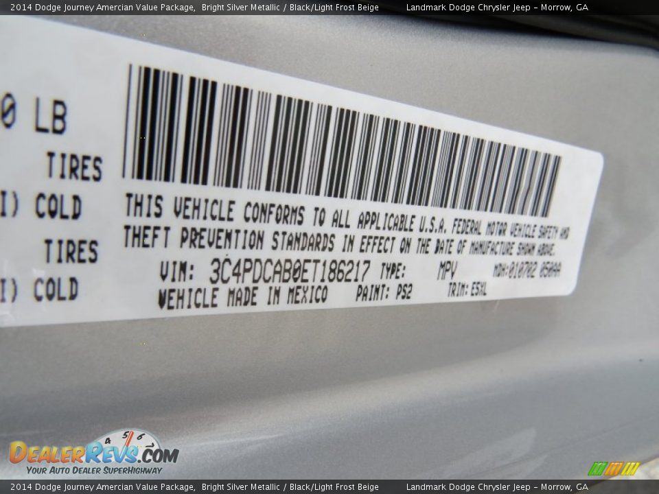 2014 Dodge Journey Amercian Value Package Bright Silver Metallic / Black/Light Frost Beige Photo #10