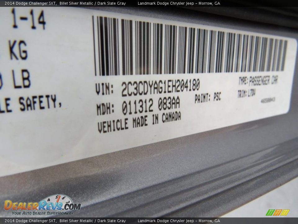 2014 Dodge Challenger SXT Billet Silver Metallic / Dark Slate Gray Photo #9