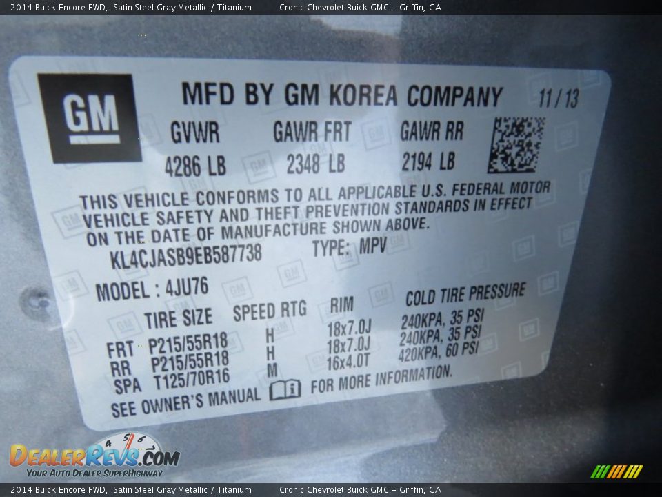 Info Tag of 2014 Buick Encore FWD Photo #17