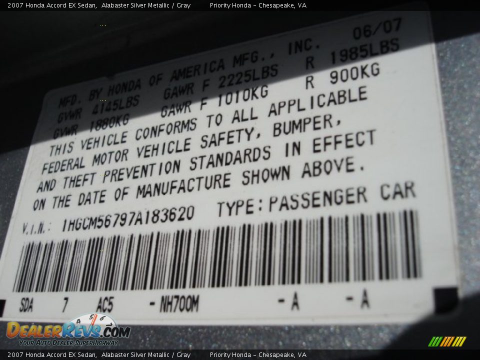 2007 Honda Accord EX Sedan Alabaster Silver Metallic / Gray Photo #28