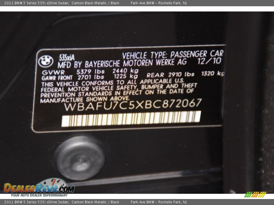 2011 BMW 5 Series 535i xDrive Sedan Carbon Black Metallic / Black Photo #32
