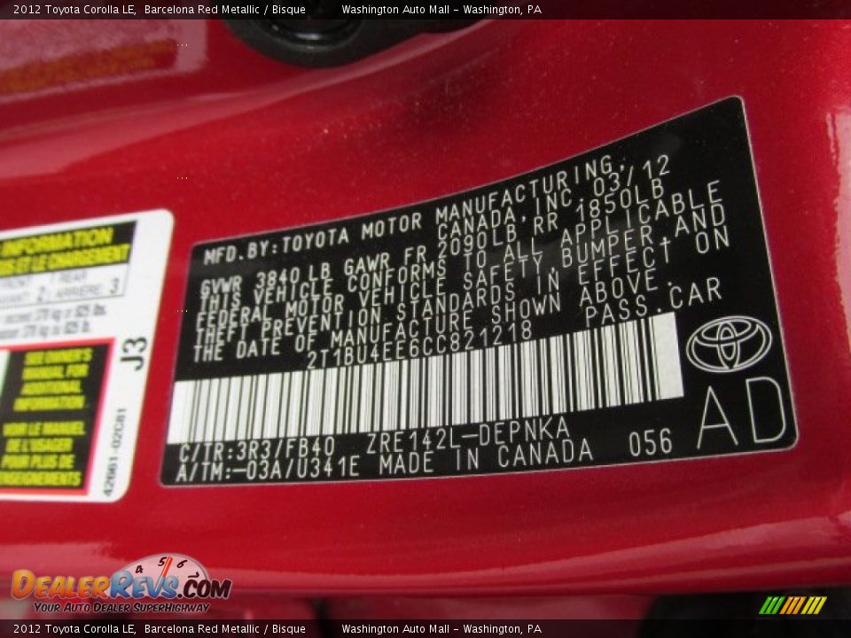 2012 Toyota Corolla LE Barcelona Red Metallic / Bisque Photo #19
