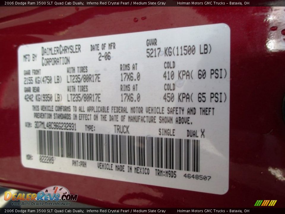 2006 Dodge Ram 3500 SLT Quad Cab Dually Inferno Red Crystal Pearl / Medium Slate Gray Photo #6