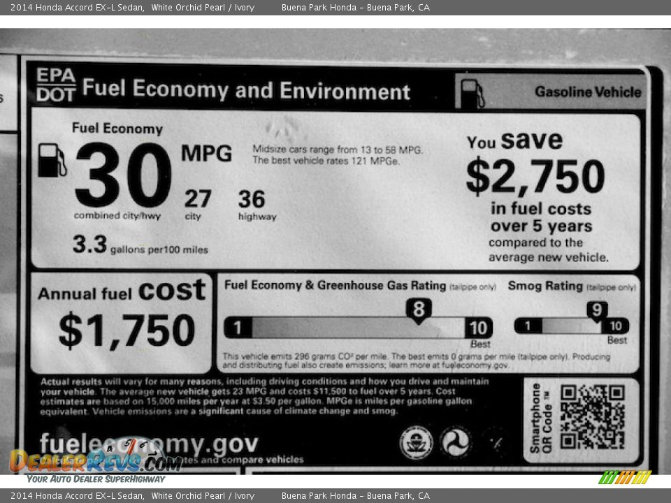 2014 Honda Accord EX-L Sedan White Orchid Pearl / Ivory Photo #21