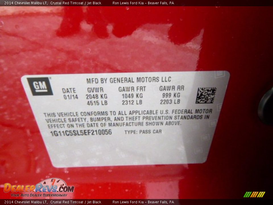 2014 Chevrolet Malibu LT Crystal Red Tintcoat / Jet Black Photo #20