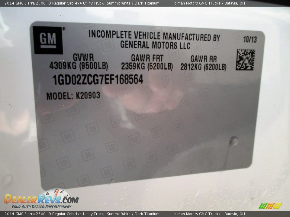 2014 GMC Sierra 2500HD Regular Cab 4x4 Utility Truck Summit White / Dark Titanium Photo #5