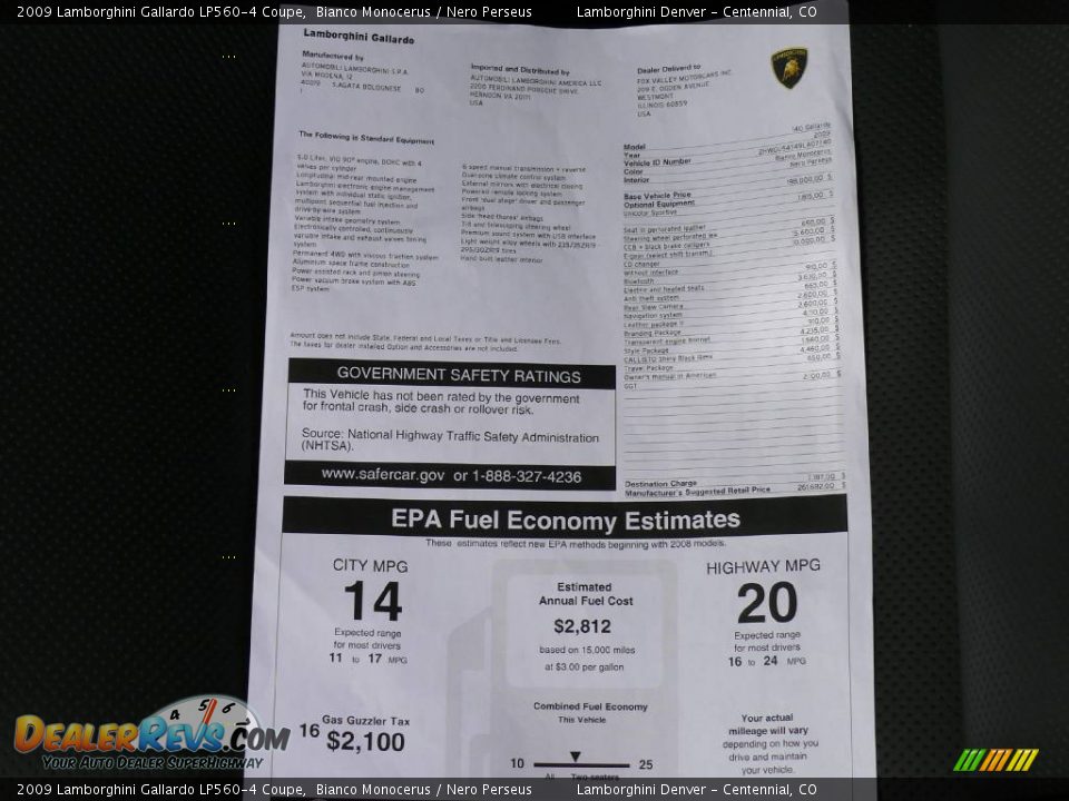 2009 Lamborghini Gallardo LP560-4 Coupe Window Sticker Photo #36