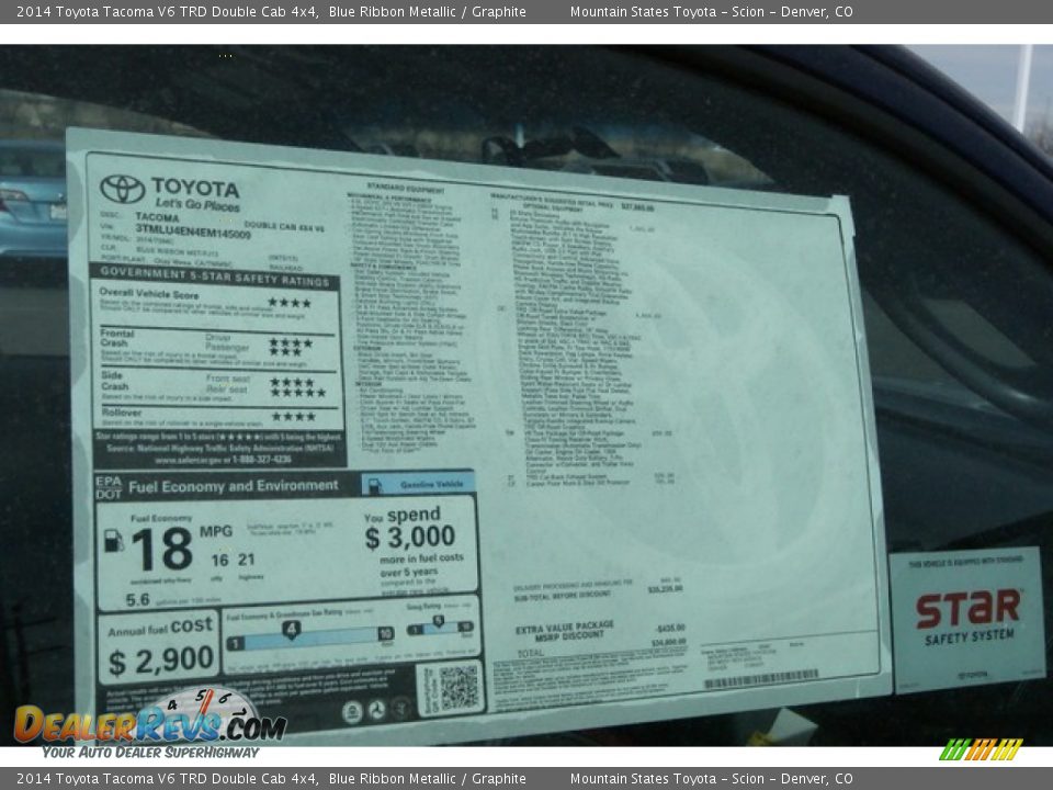 2014 Toyota Tacoma V6 TRD Double Cab 4x4 Blue Ribbon Metallic / Graphite Photo #10