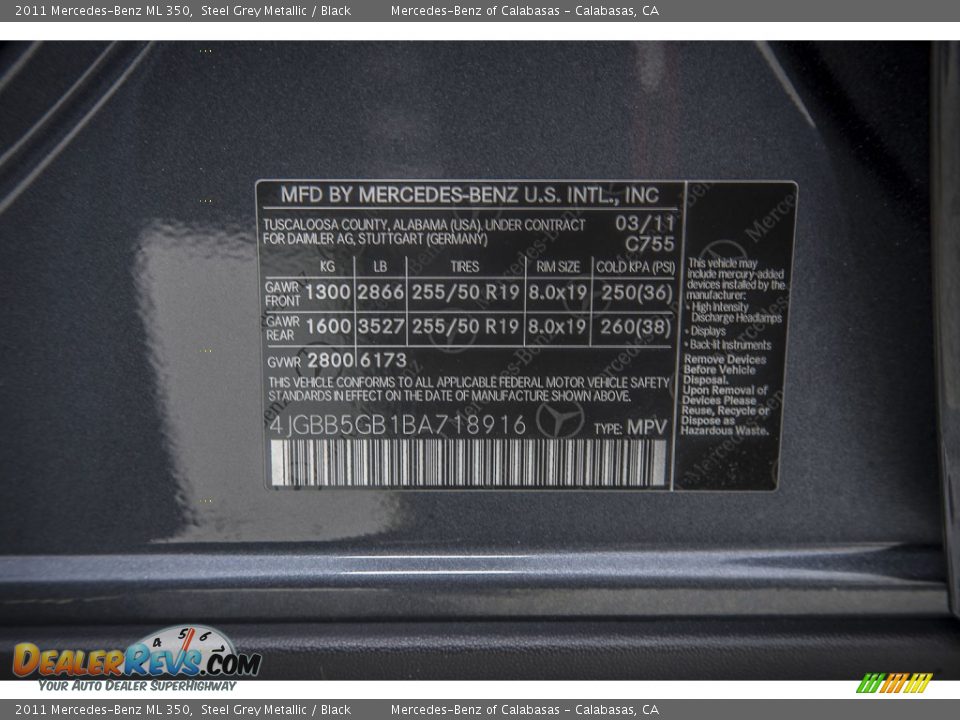 2011 Mercedes-Benz ML 350 Steel Grey Metallic / Black Photo #19