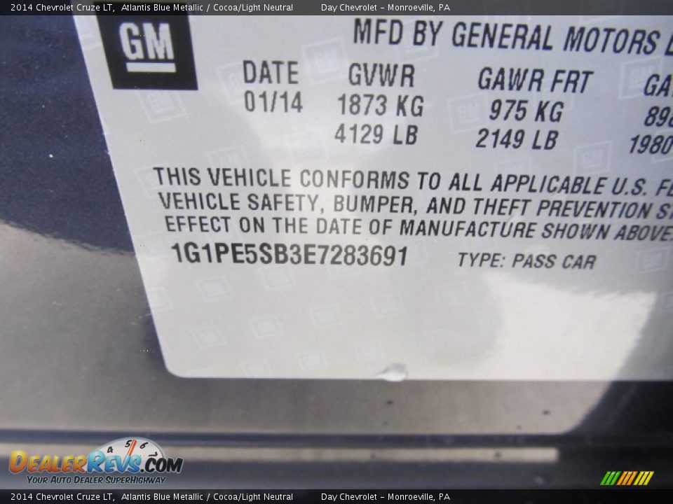 2014 Chevrolet Cruze LT Atlantis Blue Metallic / Cocoa/Light Neutral Photo #19