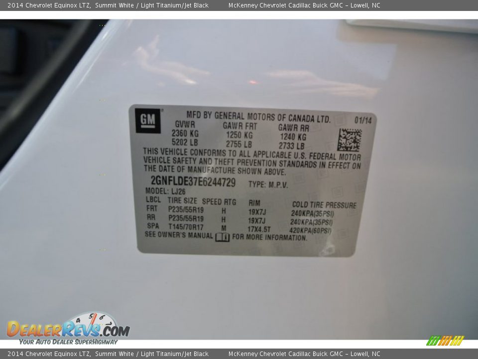 2014 Chevrolet Equinox LTZ Summit White / Light Titanium/Jet Black Photo #9