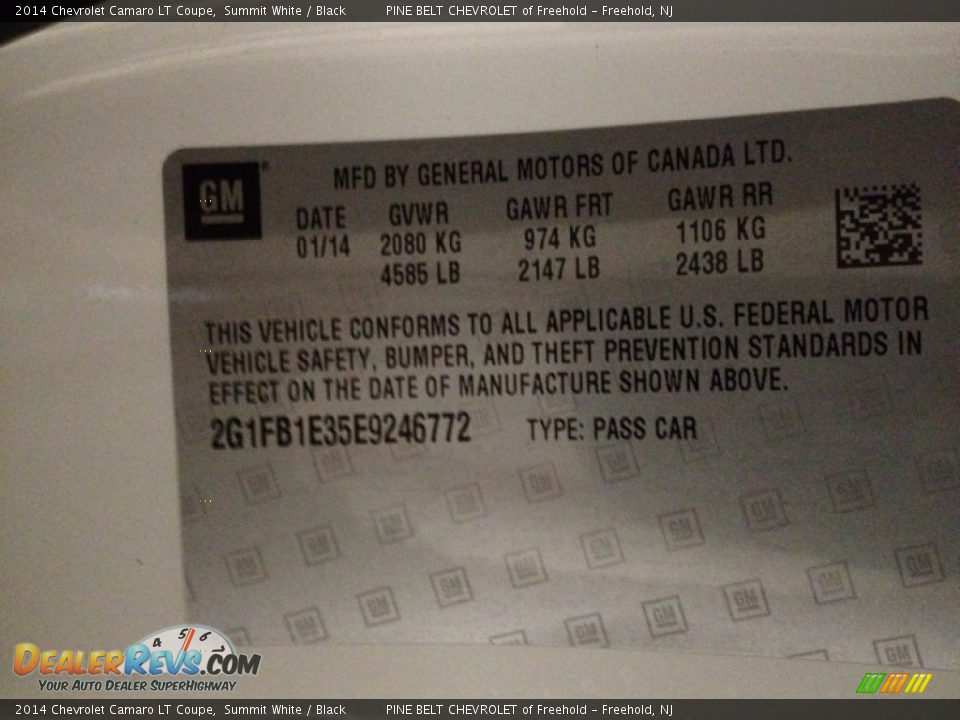 2014 Chevrolet Camaro LT Coupe Summit White / Black Photo #8