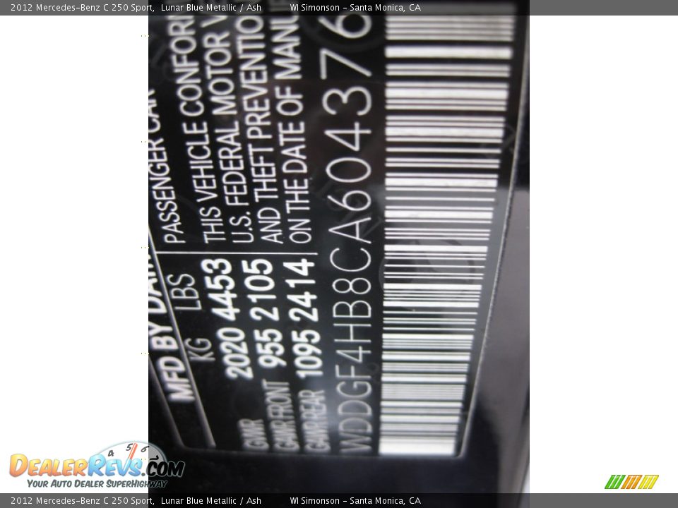 2012 Mercedes-Benz C 250 Sport Lunar Blue Metallic / Ash Photo #25