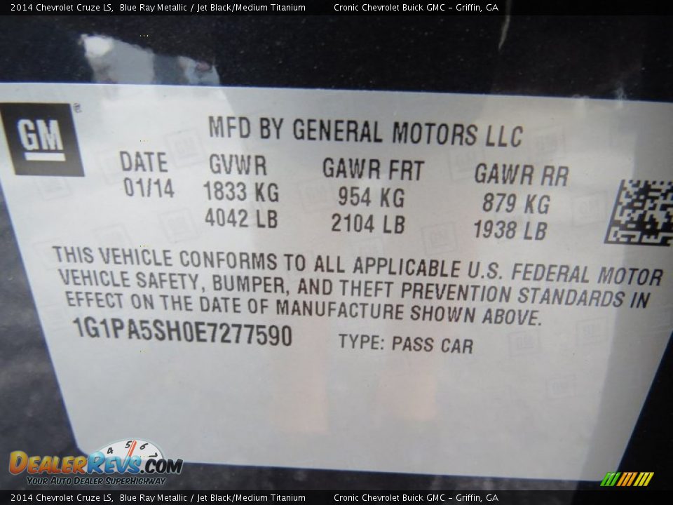 2014 Chevrolet Cruze LS Blue Ray Metallic / Jet Black/Medium Titanium Photo #17