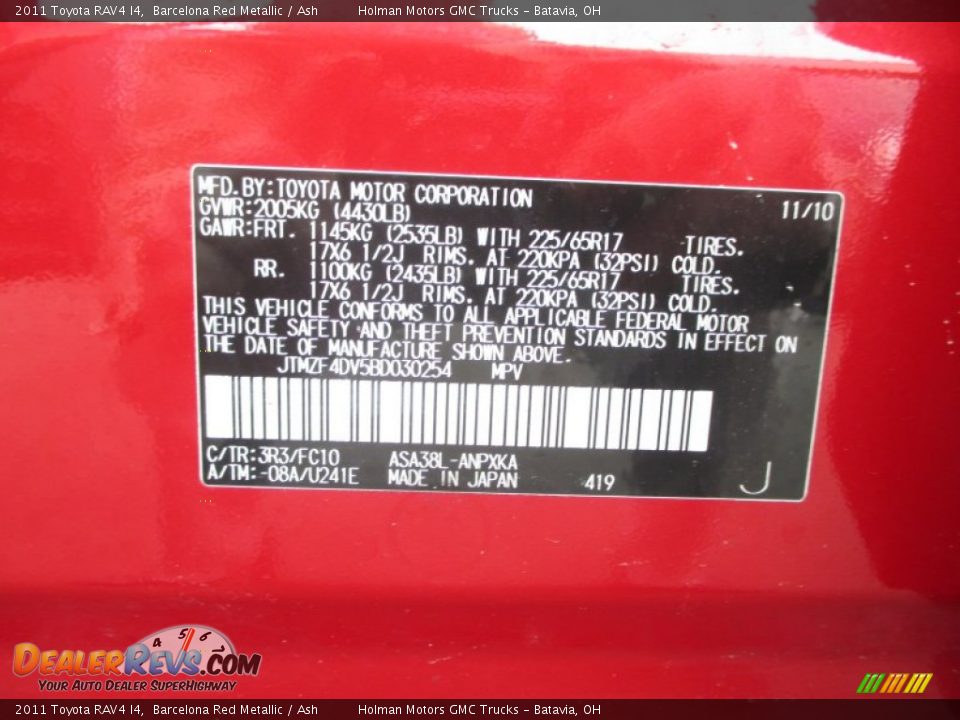 2011 Toyota RAV4 I4 Barcelona Red Metallic / Ash Photo #5