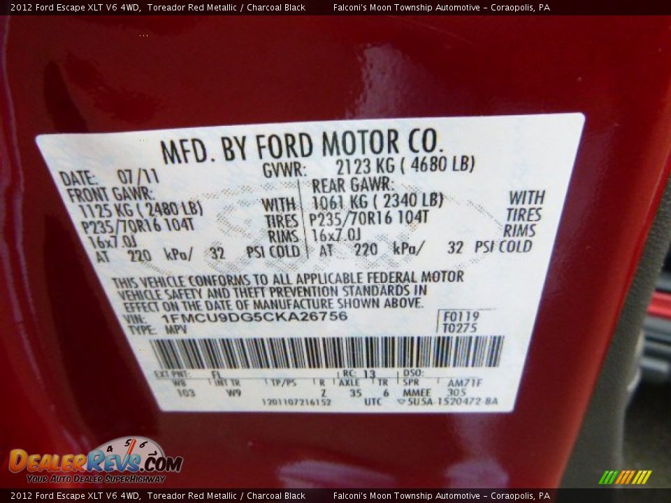 2012 Ford Escape XLT V6 4WD Toreador Red Metallic / Charcoal Black Photo #24