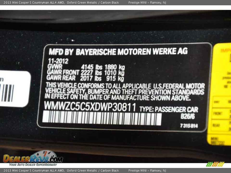 2013 Mini Cooper S Countryman ALL4 AWD Oxford Green Metallic / Carbon Black Photo #28