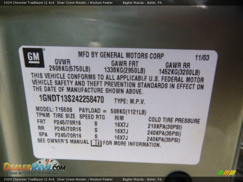 2004 Chevrolet TrailBlazer LS 4x4 Silver Green Metallic / Medium Pewter Photo #15