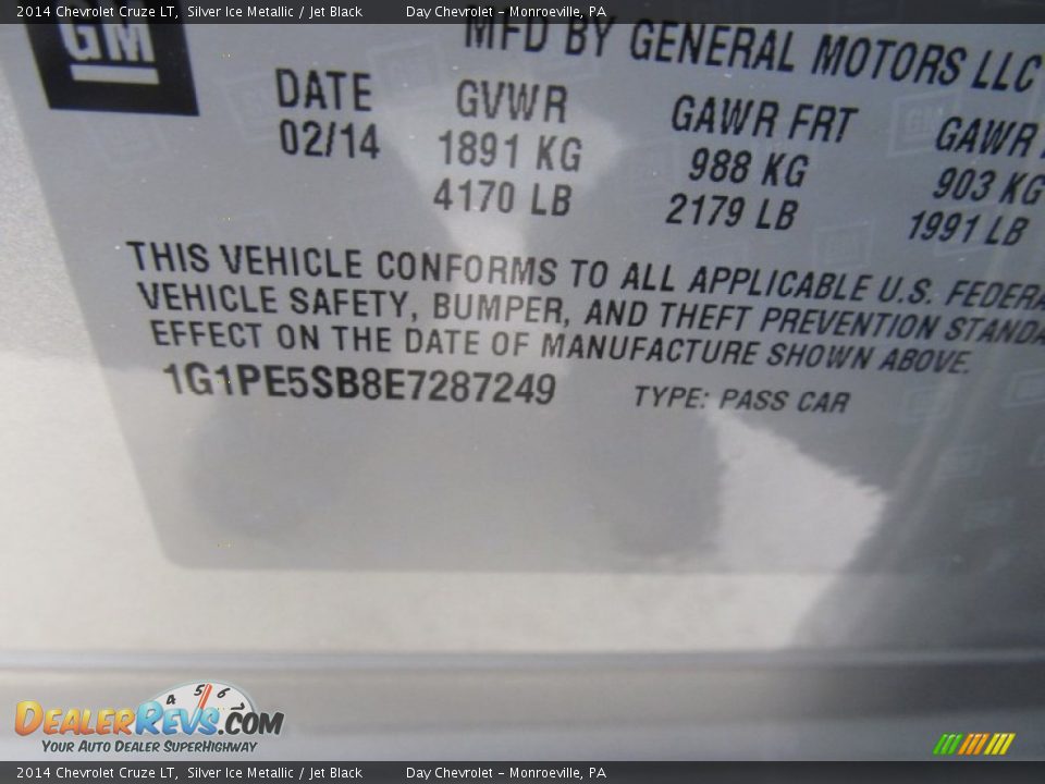 2014 Chevrolet Cruze LT Silver Ice Metallic / Jet Black Photo #19