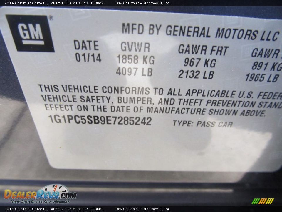 2014 Chevrolet Cruze LT Atlantis Blue Metallic / Jet Black Photo #18