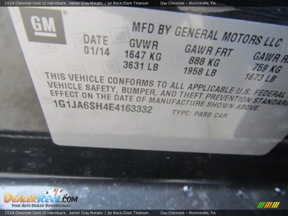 2014 Chevrolet Sonic LS Hatchback Ashen Gray Metallic / Jet Black/Dark Titanium Photo #19