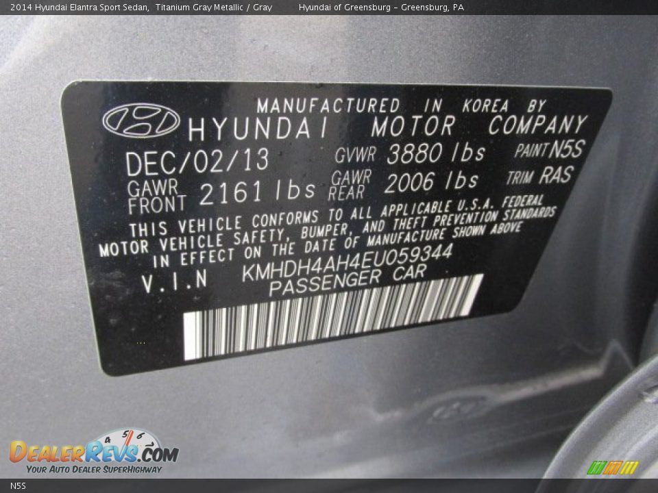Hyundai Color Code N5S Titanium Gray Metallic