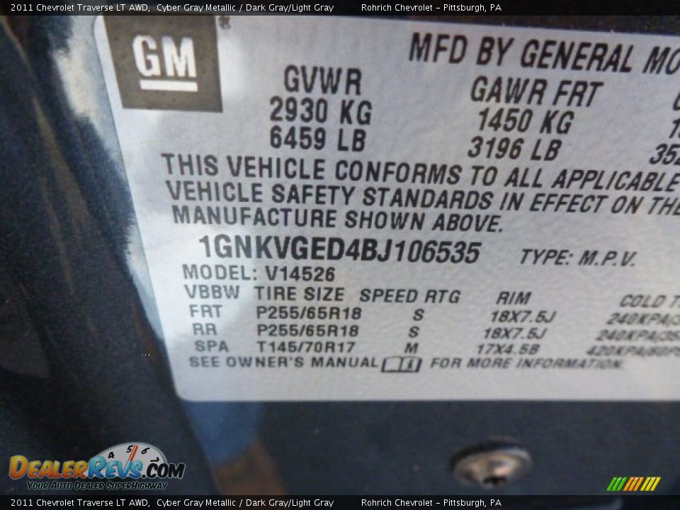 2011 Chevrolet Traverse LT AWD Cyber Gray Metallic / Dark Gray/Light Gray Photo #25
