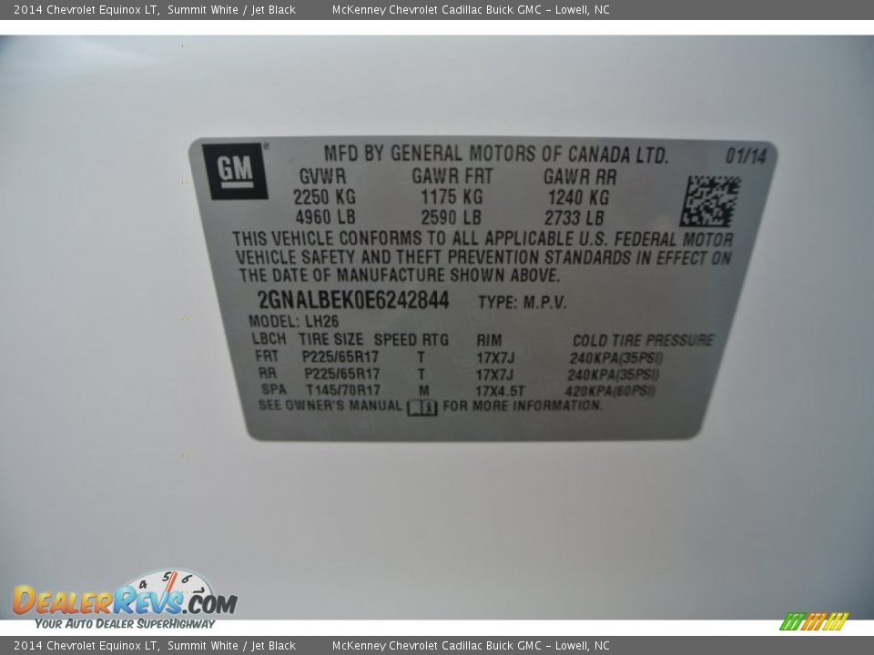 2014 Chevrolet Equinox LT Summit White / Jet Black Photo #7