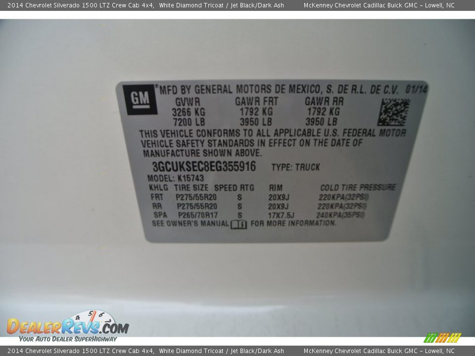 2014 Chevrolet Silverado 1500 LTZ Crew Cab 4x4 White Diamond Tricoat / Jet Black/Dark Ash Photo #7