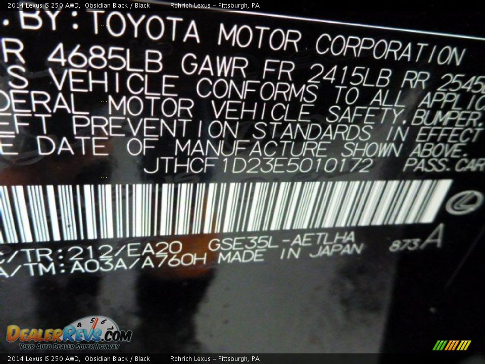 2014 Lexus IS 250 AWD Obsidian Black / Black Photo #14