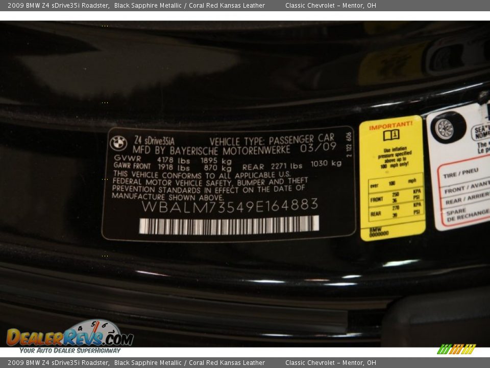 2009 BMW Z4 sDrive35i Roadster Black Sapphire Metallic / Coral Red Kansas Leather Photo #23