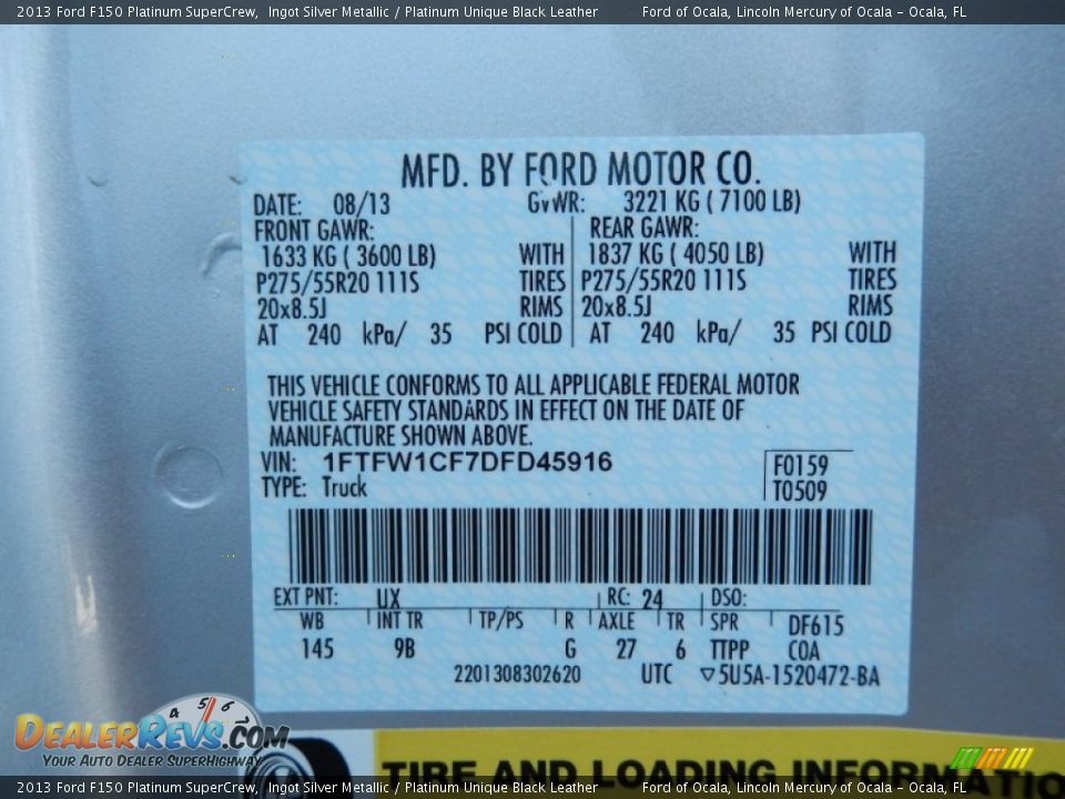 2013 Ford F150 Platinum SuperCrew Ingot Silver Metallic / Platinum Unique Black Leather Photo #24