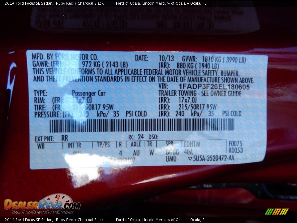 2014 Ford Focus SE Sedan Ruby Red / Charcoal Black Photo #12