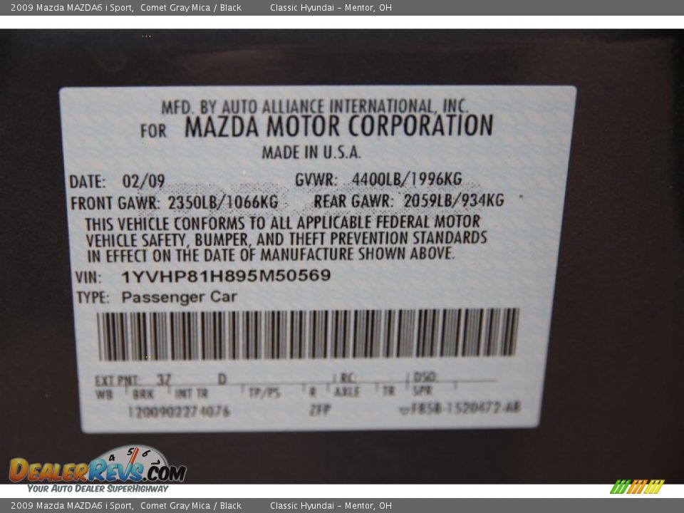 2009 Mazda MAZDA6 i Sport Comet Gray Mica / Black Photo #19