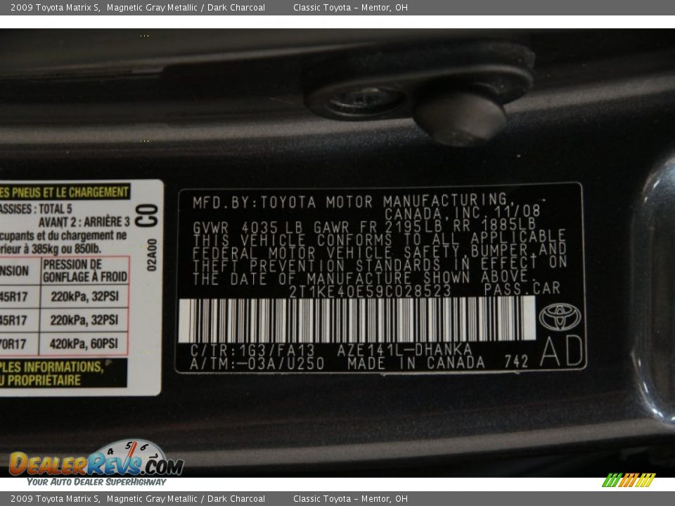 2009 Toyota Matrix S Magnetic Gray Metallic / Dark Charcoal Photo #19