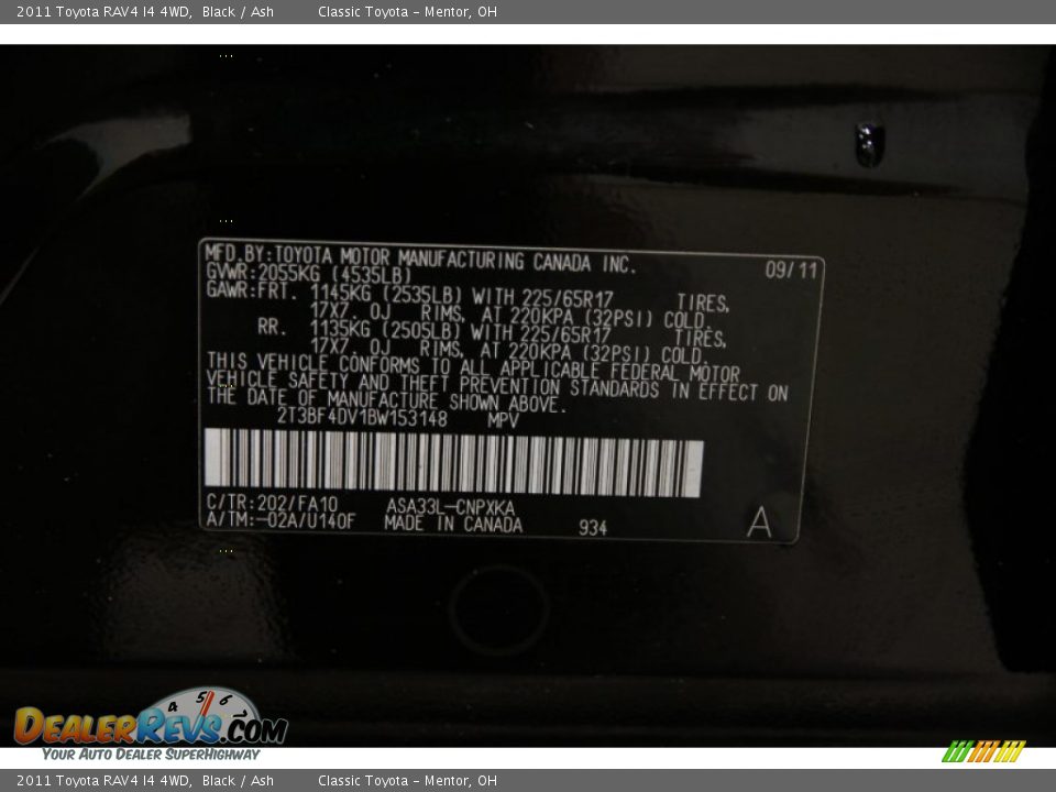 2011 Toyota RAV4 I4 4WD Black / Ash Photo #17