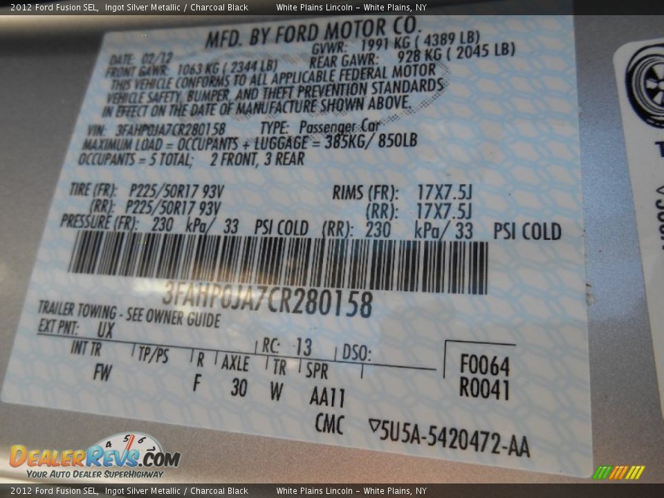 2012 Ford Fusion SEL Ingot Silver Metallic / Charcoal Black Photo #23