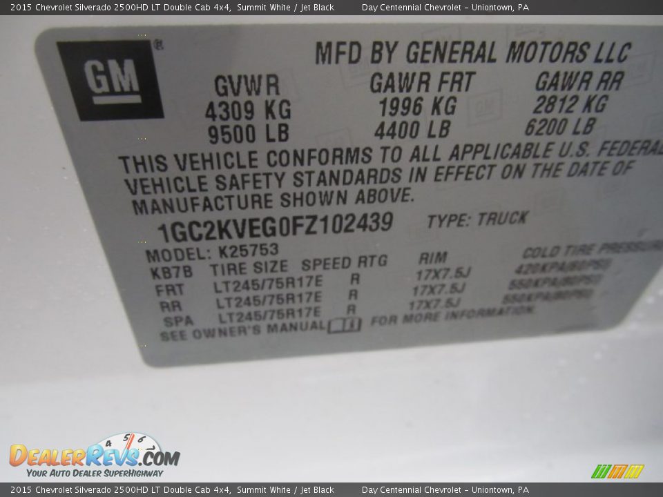 Info Tag of 2015 Chevrolet Silverado 2500HD LT Double Cab 4x4 Photo #19