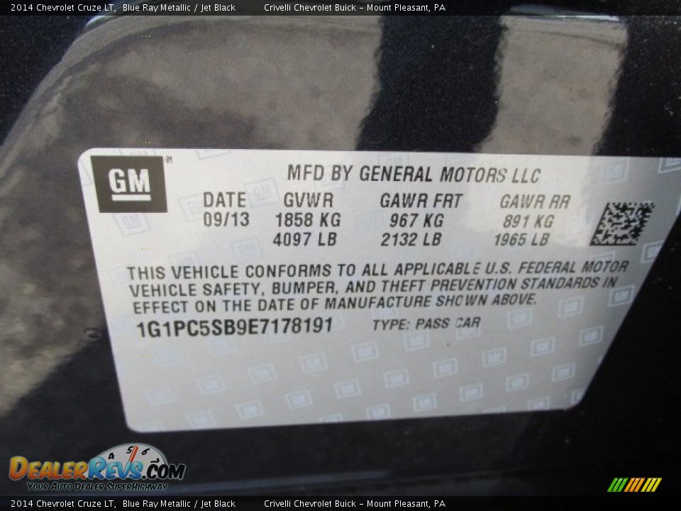 2014 Chevrolet Cruze LT Blue Ray Metallic / Jet Black Photo #20