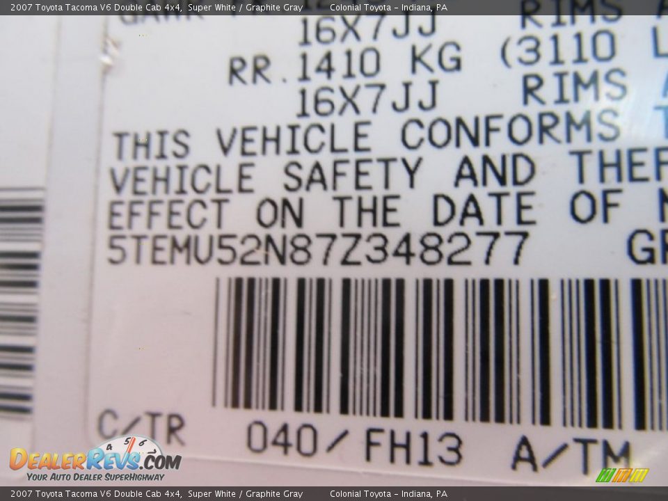 2007 Toyota Tacoma V6 Double Cab 4x4 Super White / Graphite Gray Photo #19